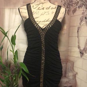 Arden B Soft Cotton Ruched Dress w Gold Detail L